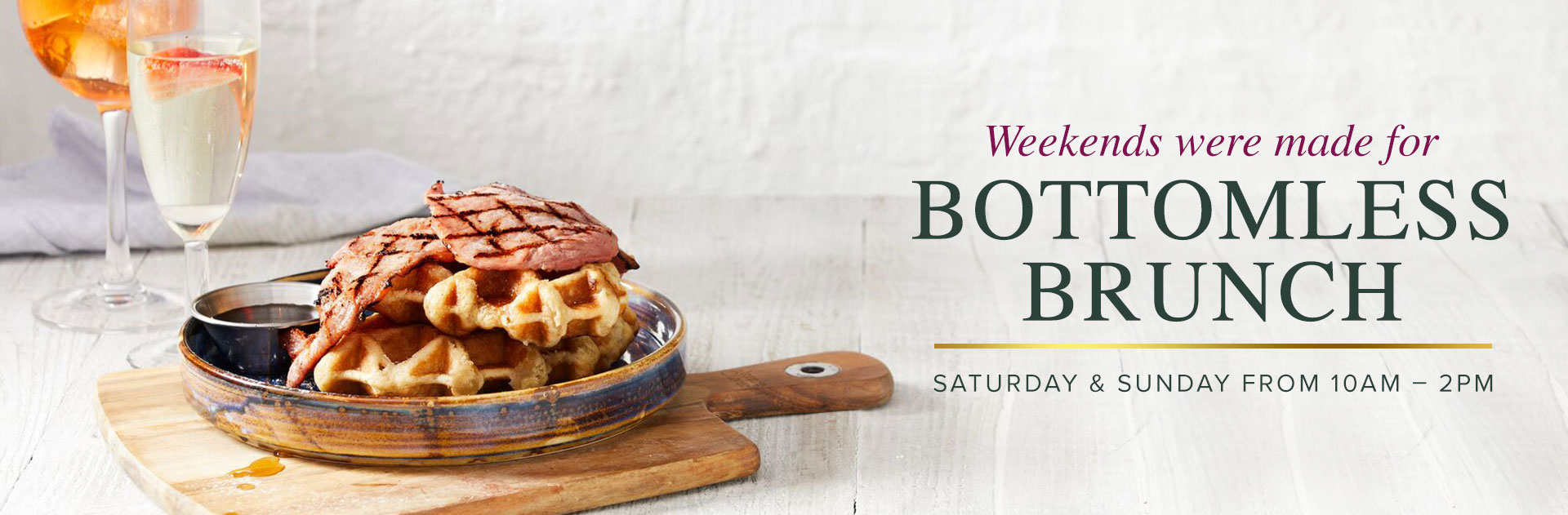 Ember Inns The Bramley Cottage bottomless brunch of bacon, waffles and drinks
